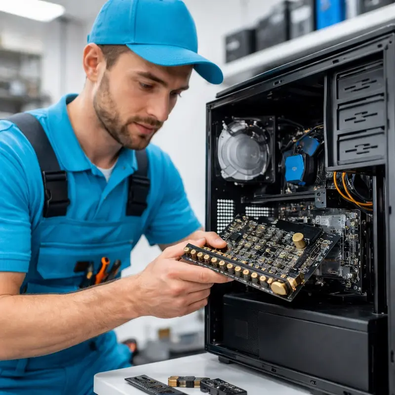 Мастер устанавливает звуковую карту на ПК в Раменском